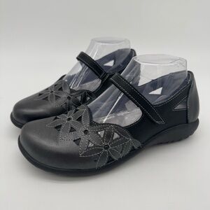 Naot Black Floral Cutout Mary Jane Flats